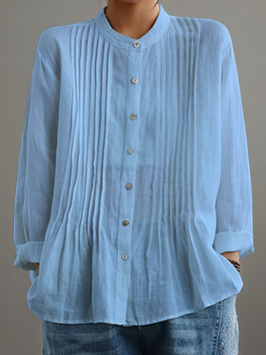 Farah™ – Casual Cotton and Linen Pleated Shirt