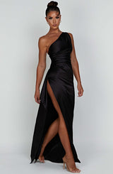 Saoirse - Satin Long Bodycon Dress with One Shoulder Strap