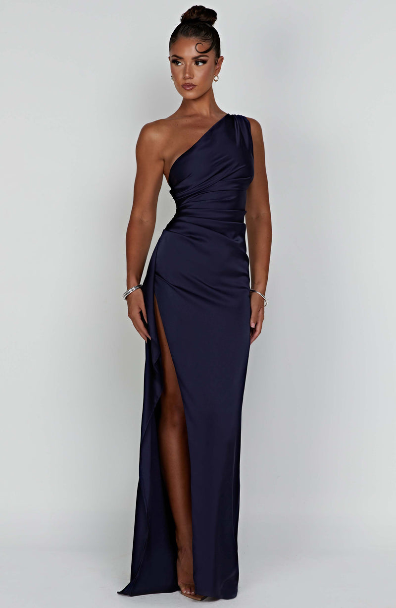 Saoirse - Satin Long Bodycon Dress with One Shoulder Strap