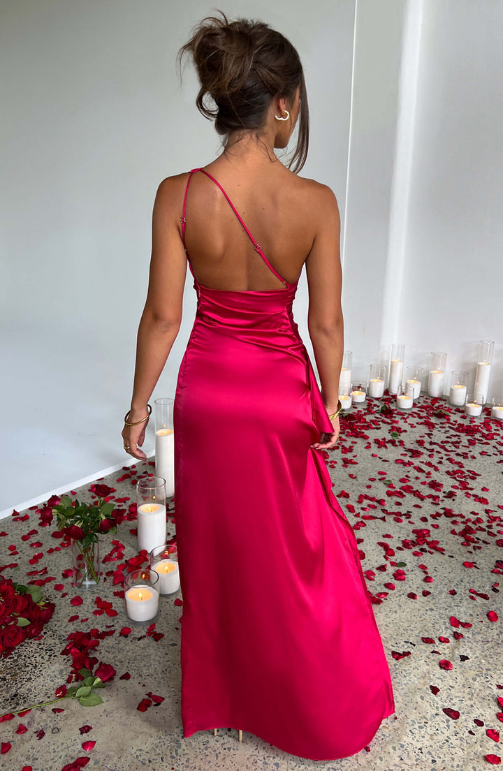 Saoirse - Satin Long Bodycon Dress with One Shoulder Strap