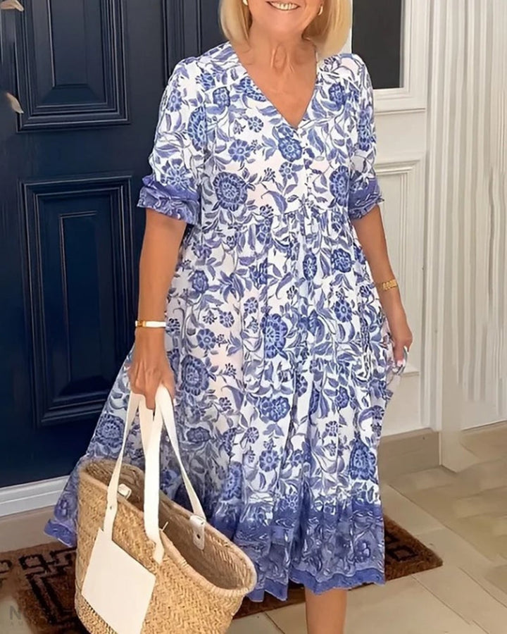 ARIA™ - Elegant V-Neck Floral Dress