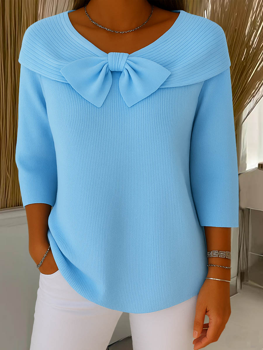 Helen™ - Elegant knitted sweater with bow detail