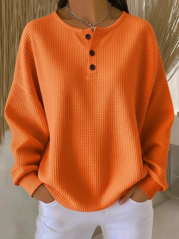 Anne™ - Cozy Waffle Knit Sweatshirt with Collar