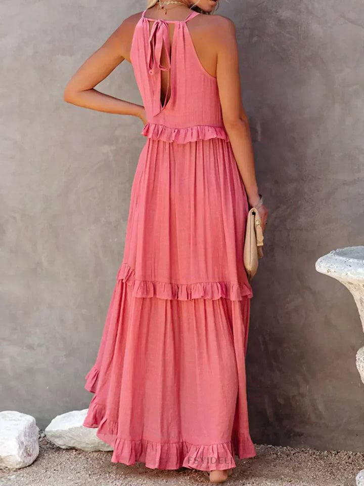 Sarah | Halterneck Ruched Maxi Dress (Almost sold out)
