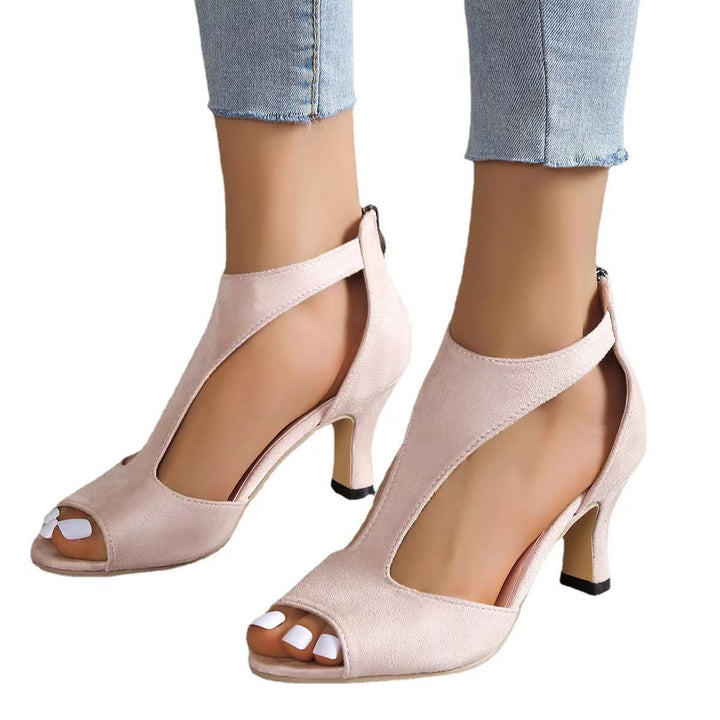 Back Zipper Fish Mouth High Heels