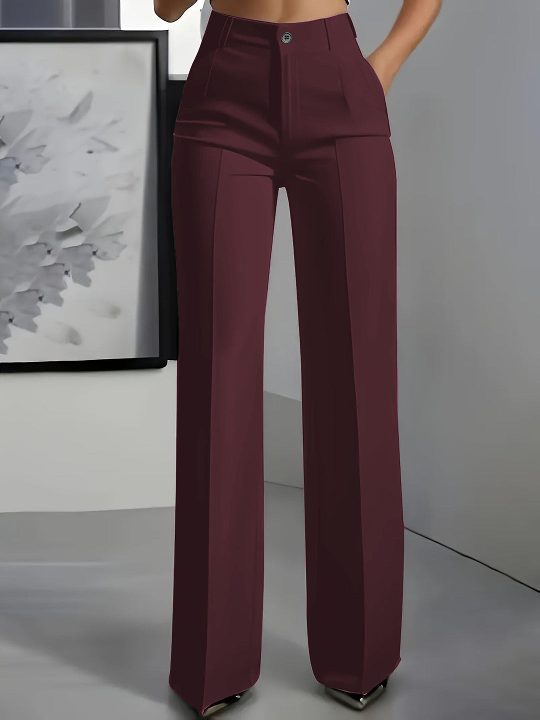 Women's high-waisted trousers with elastic waistband