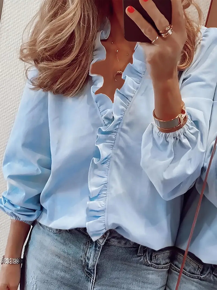 Aria™ - V-Neck Ruffle Trim Top