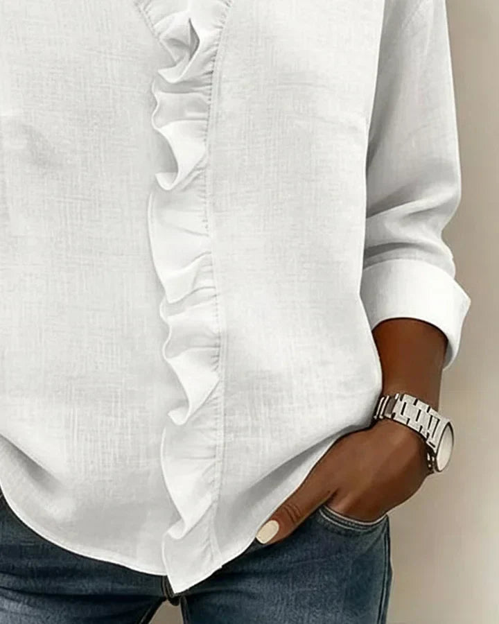 Indie | Ruffled V-Neck Long Sleeve Shirt