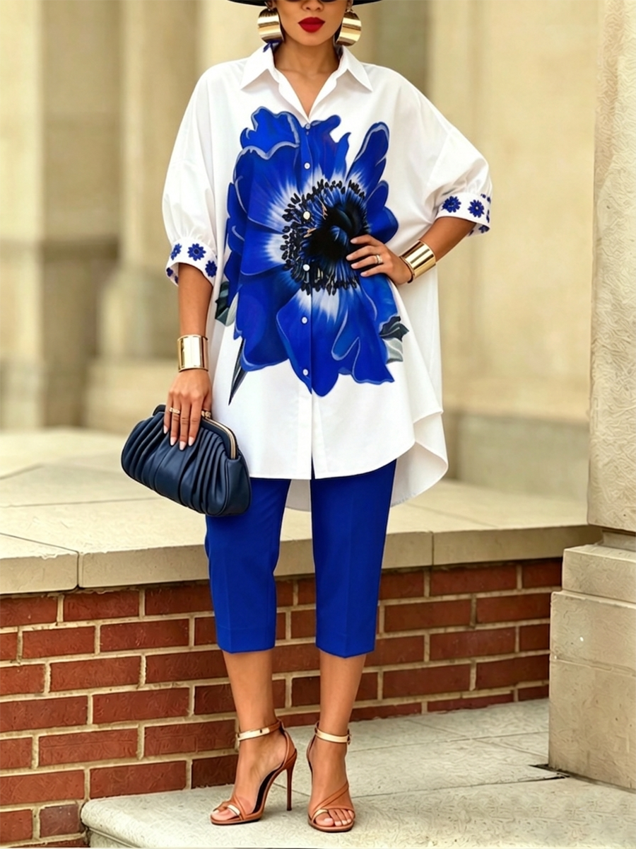 Women's Two-Piece Floral Print Set – Elegant Modern Style