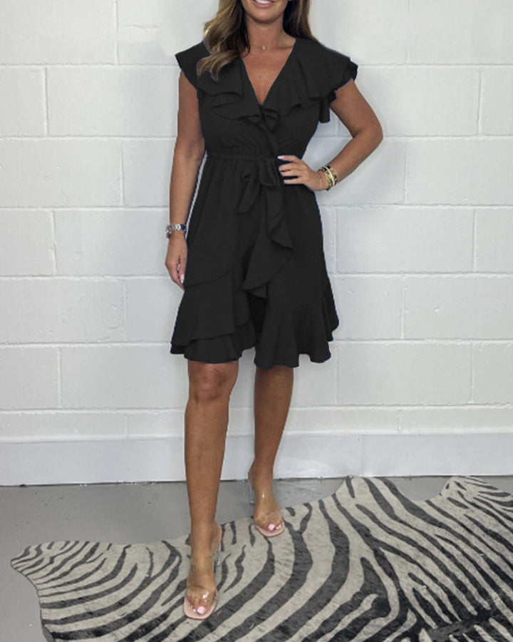 Rachel™ - Elegant V-Neck Ruffled Dress