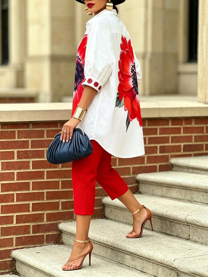 Women's Two-Piece Floral Print Set – Elegant Modern Style