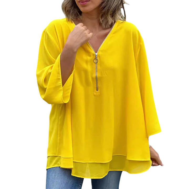 Heidi™ - V-Neck Flowing Zip Top