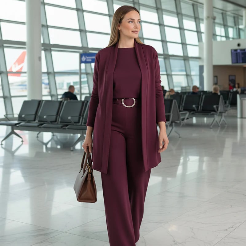 Chic 3-piece ensemble: Long cardigan, top, and trousers