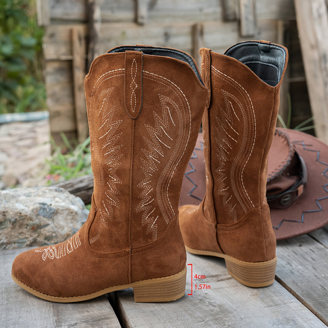 Damaris | Women's Western Cowboy Boots for Wide Calves with Embroidery