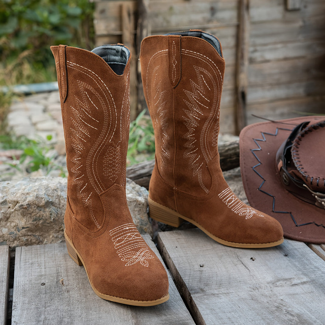 Damaris | Women's Western Cowboy Boots for Wide Calves with Embroidery