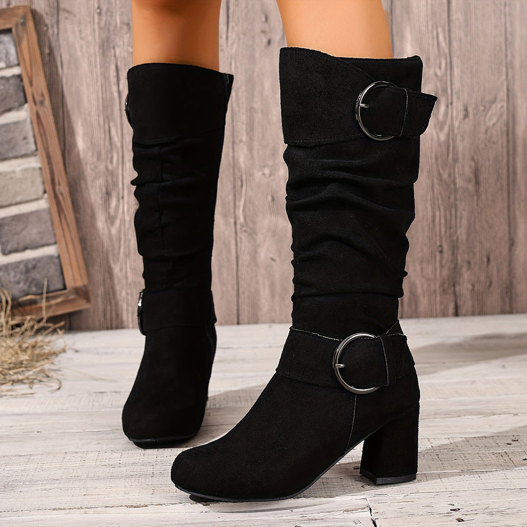 Hedvig | Women’s knee-high boots in a slouch style with a double buckle