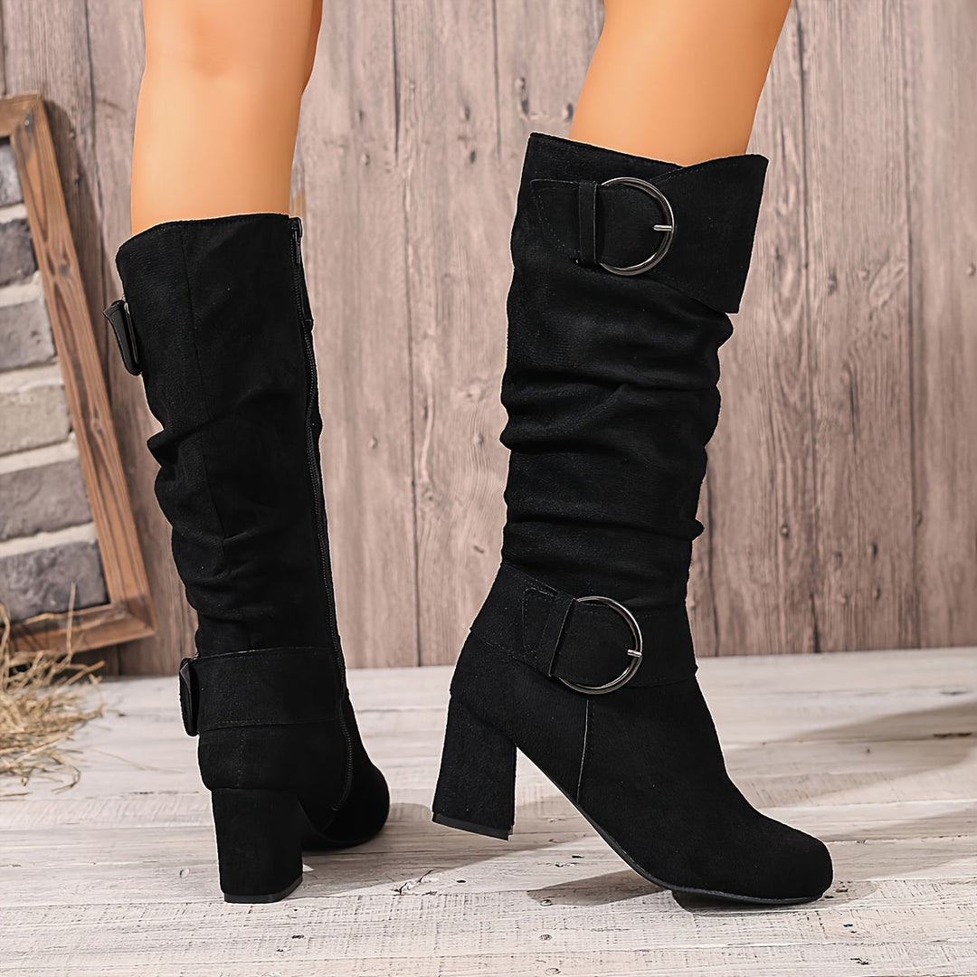Hedvig | Women’s knee-high boots in a slouch style with a double buckle