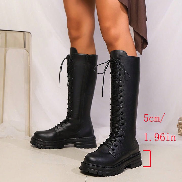 Ianthe | Women's Knee-High Lace-Up Boots with Platform Soles
