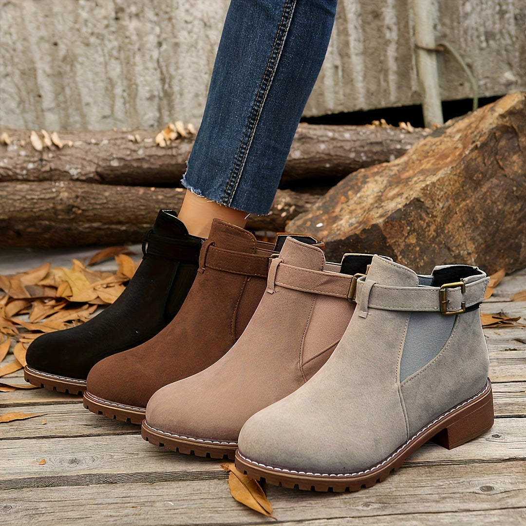 Nerida | Women's Chelsea Ankle Boots with Block Heel and Buckle Strap