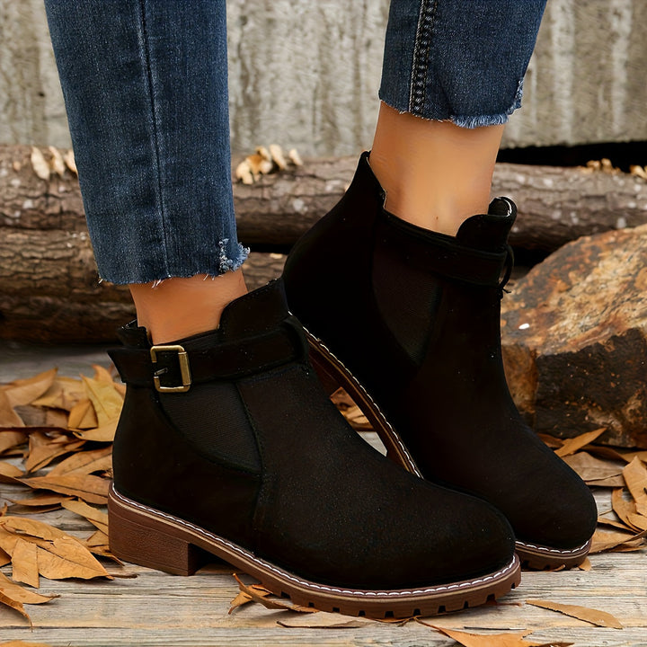 Nerida | Women's Chelsea Ankle Boots with Block Heel and Buckle Strap
