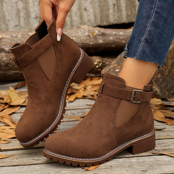 Nerida | Women's Chelsea Ankle Boots with Block Heel and Buckle Strap