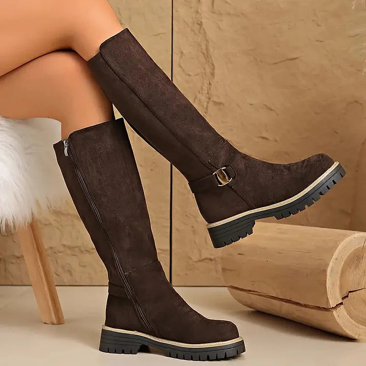 Bertine | Women’s knee-high boots with buckle detail and lug sole