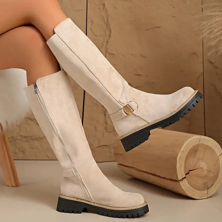 Bertine | Women’s knee-high boots with buckle detail and lug sole
