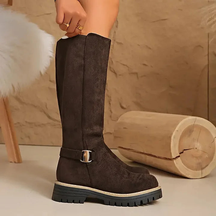 Bertine | Women’s knee-high boots with buckle detail and lug sole