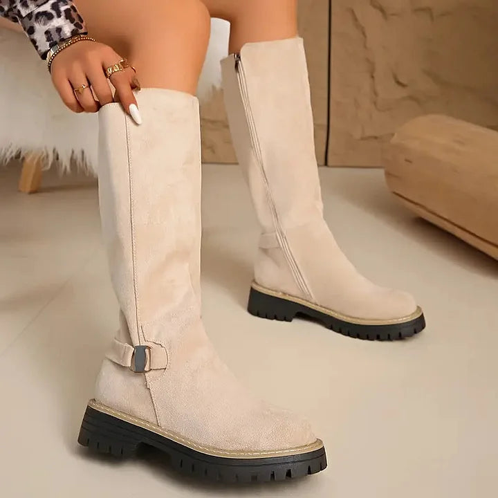 Bertine | Women’s knee-high boots with buckle detail and lug sole