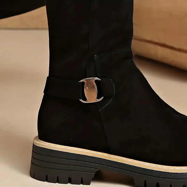 Bertine | Women’s knee-high boots with buckle detail and lug sole
