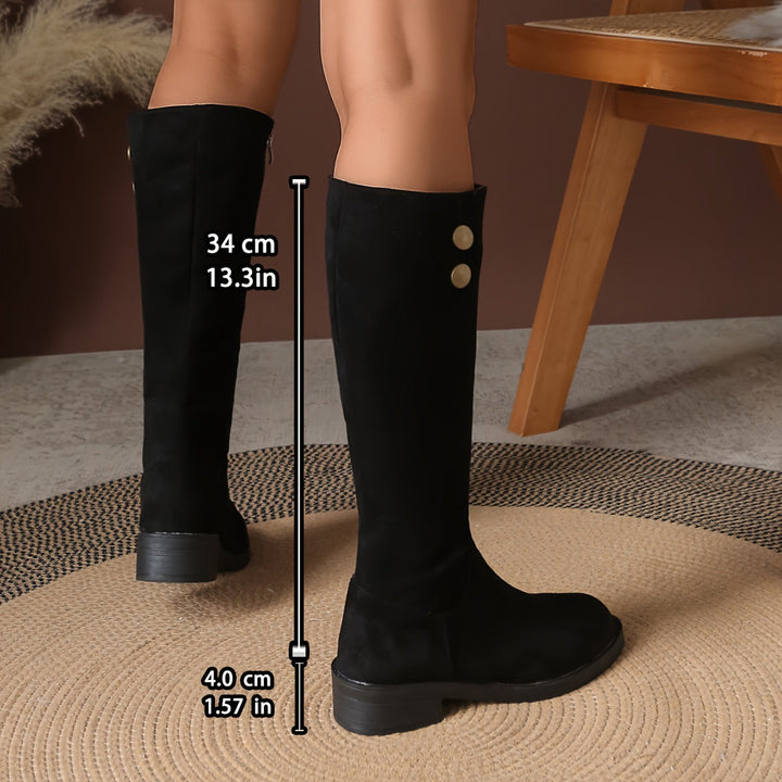 Halcyon | Women's knee-high boots with gold-tone button accents