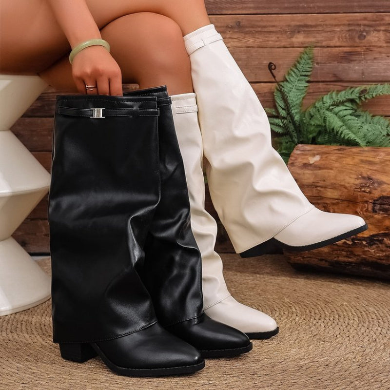Odette | Women’s knee-high pull-on boots with pointed toe and metal detail