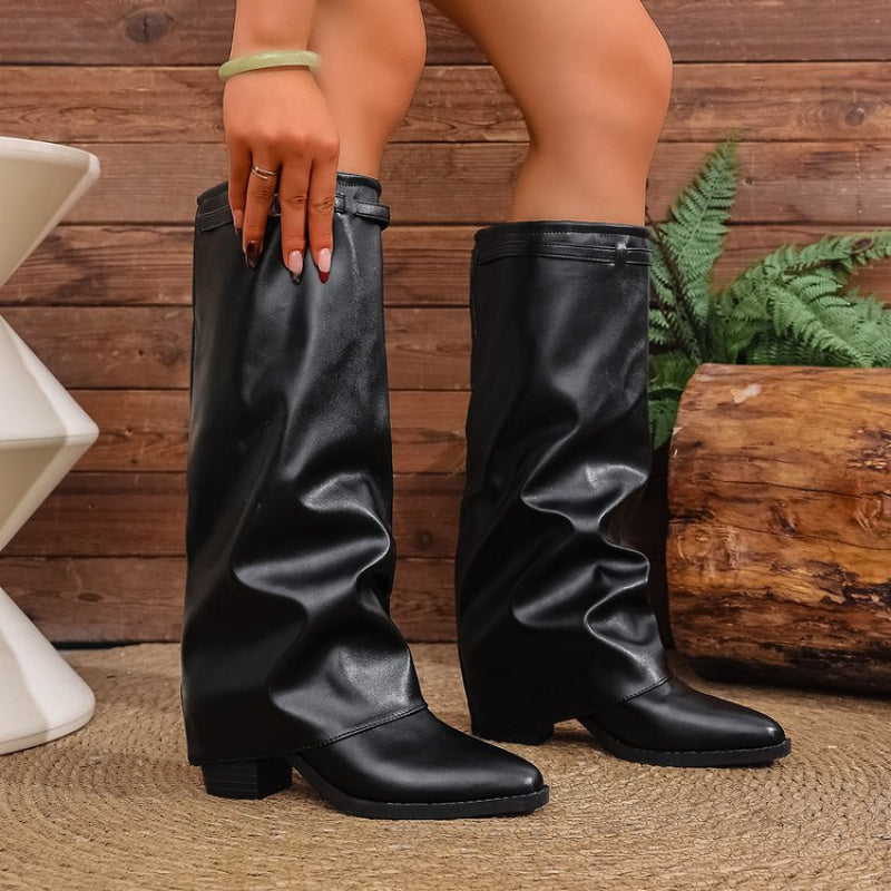 Odette | Women’s knee-high pull-on boots with pointed toe and metal detail
