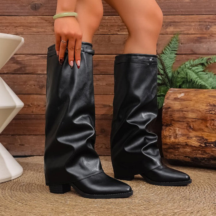 Odette | Women’s knee-high pull-on boots with pointed toe and metal detail