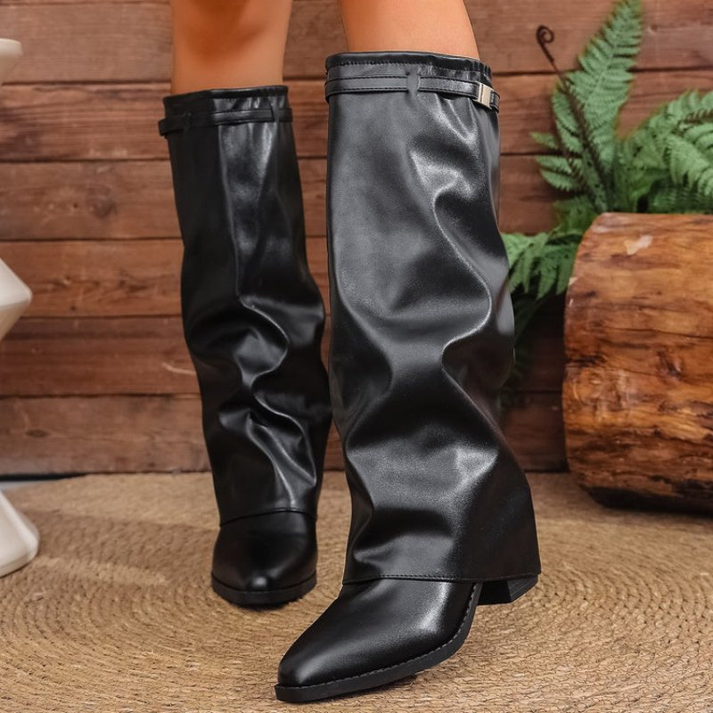 Odette | Women’s knee-high pull-on boots with pointed toe and metal detail