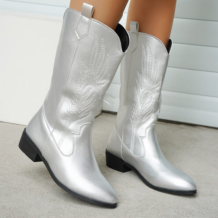Brenley | Women’s Western Cowboy Boots with Wide Shaft and Embroidered Shaft