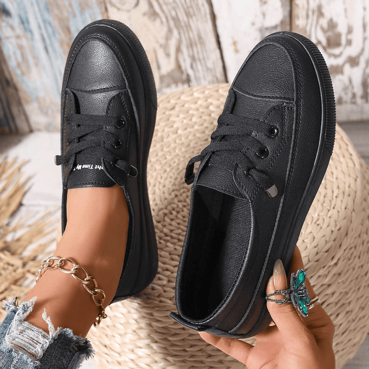 Women's white lace-up flat orthopedic shoes - breathable soft insole