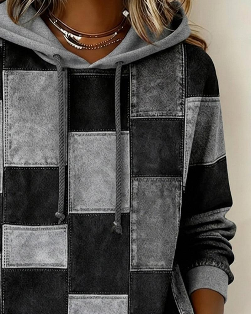 Chic Plaid Long Sleeve Hoodie