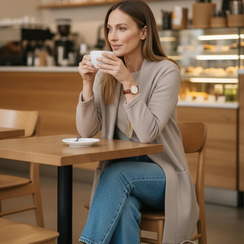 Chic 3-piece ensemble: Long cardigan, top, and trousers