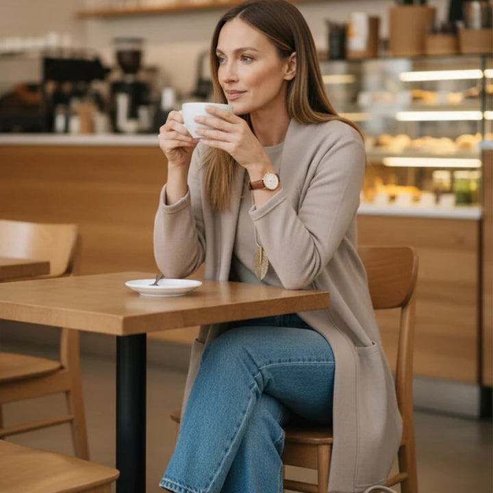 Chic 3-piece ensemble: Long cardigan, top, and trousers