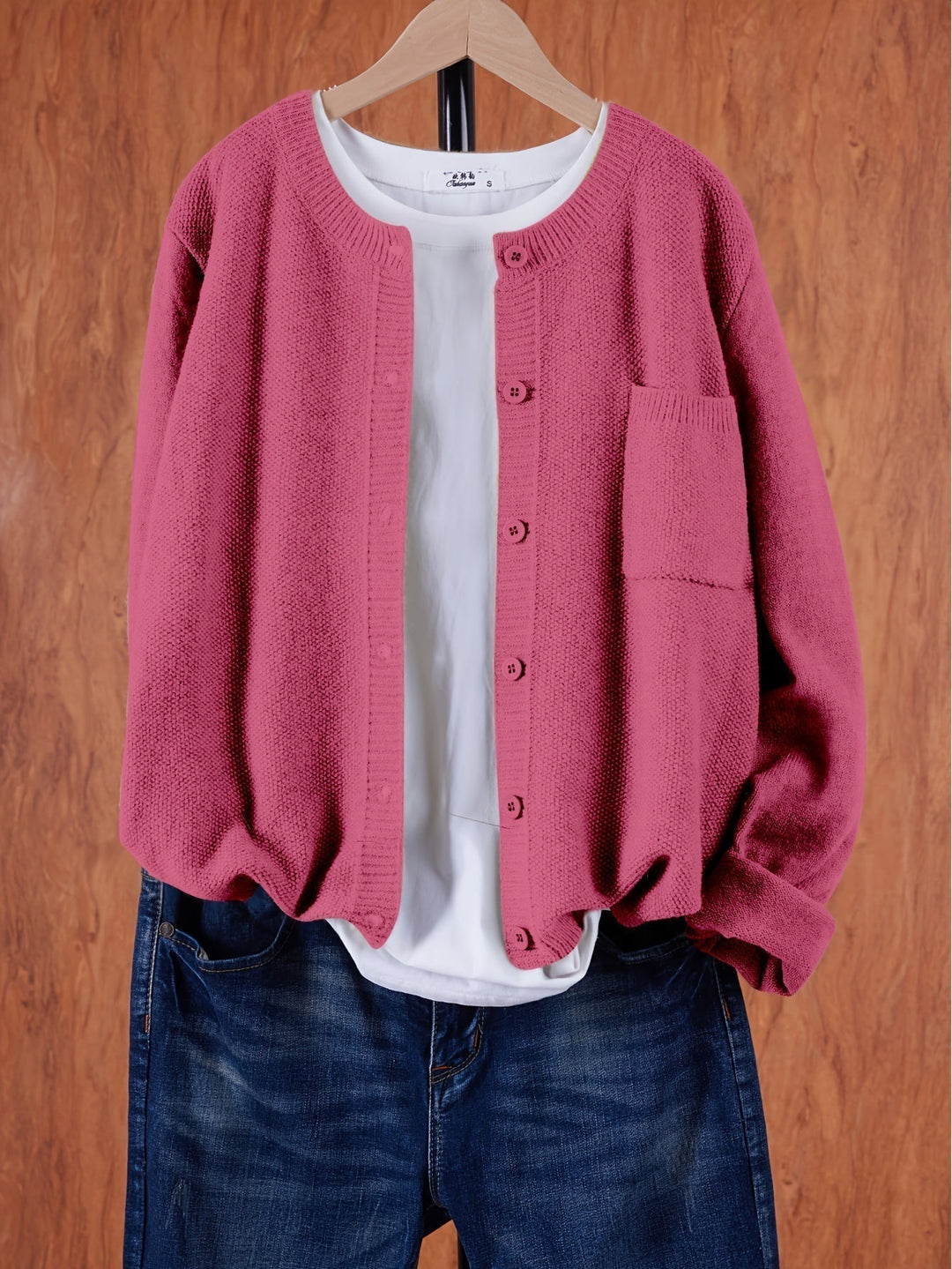 Eugenia | Damen Rundhals-Cardigan mit Knöpfen und Tasche