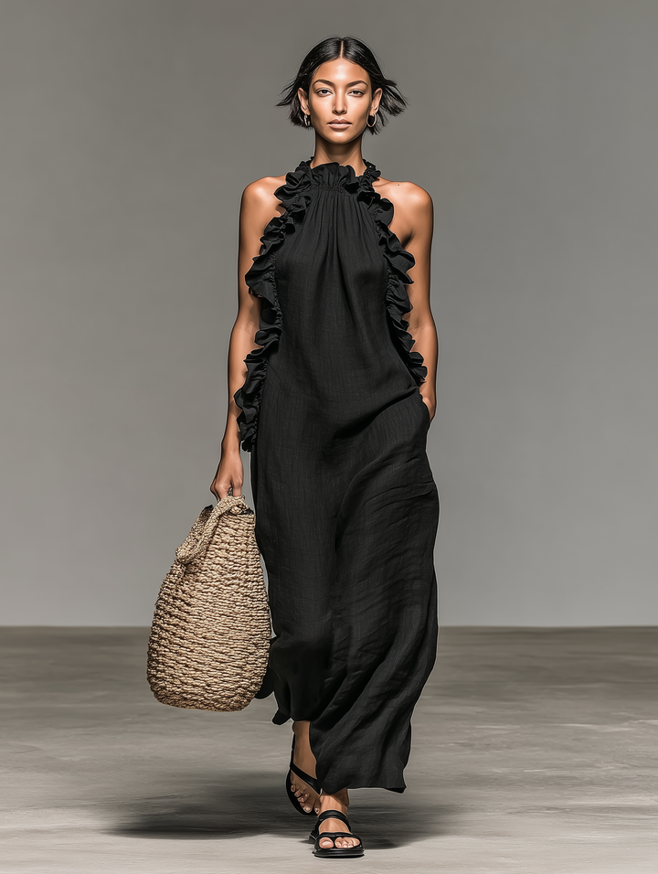 Lua | Damen Halterloses ärmelloses Maxikleid mit Rüschen