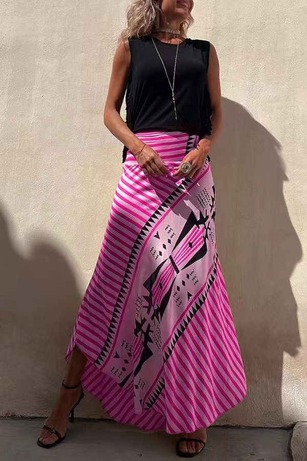 Women's High-Waisted Striped Maxi Tube Skirt