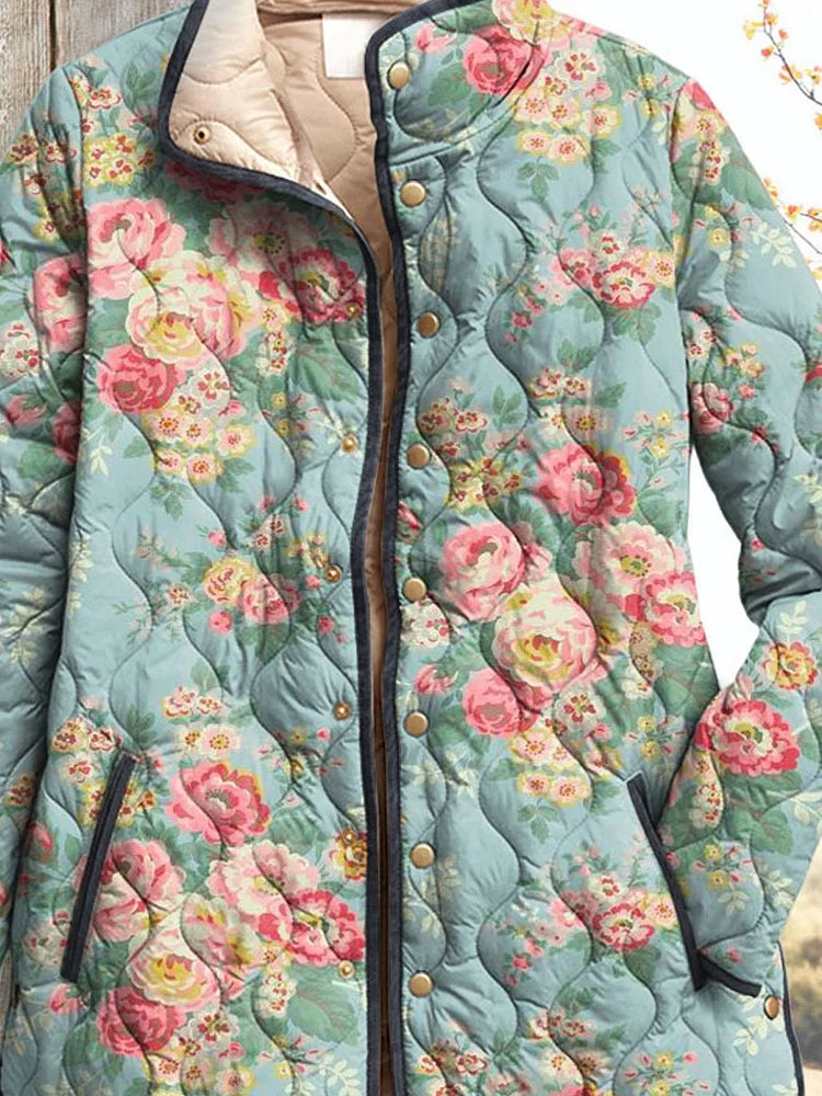 Women's quilted jacket with a beautiful floral pattern