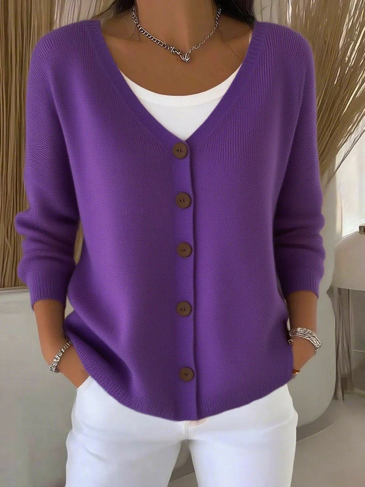 Olivia™ - Long Sleeve V-Neck Button-Up Sweater