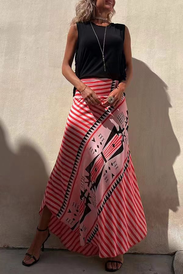 Women's High-Waisted Striped Maxi Tube Skirt