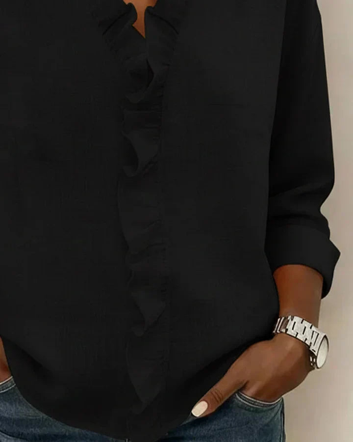 Indie | Ruffled V-Neck Long Sleeve Shirt