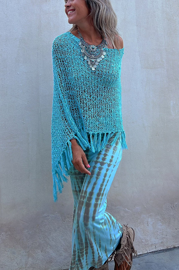 Sunset Breeze Tasseled Knit Cutout Cover-Up