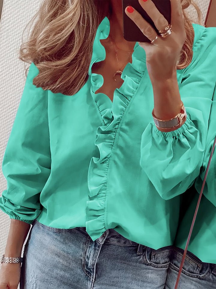 Aria™ - V-Neck Ruffle Trim Top