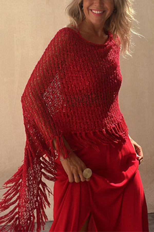 Sunset Breeze Tasseled Knit Cutout Cover-Up